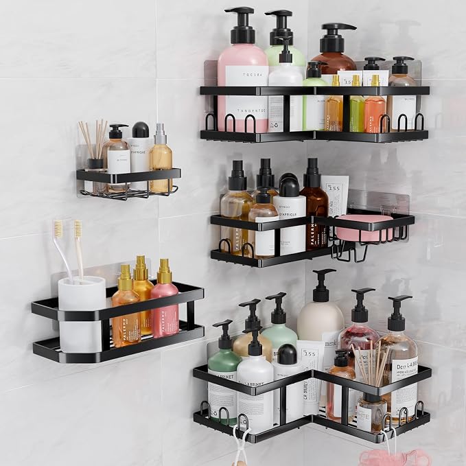 Youvip Corner Shower Caddy-No Drilling Shelves Wall Mounted, Black - Image 7