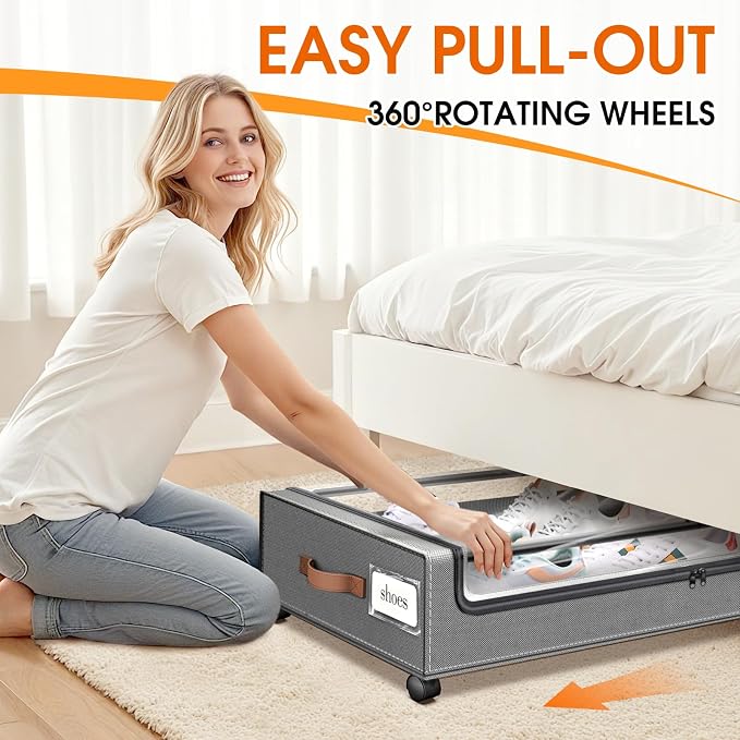Under Bed Storage with Wheels 2Pack Storage Containers with Clear Window | Under Bed Drawers Rolling Under Bed Storage for Clothes,Shoes, Blankets (30.71 x 16.93 x 6.69 in, Light Grey) - Image 4