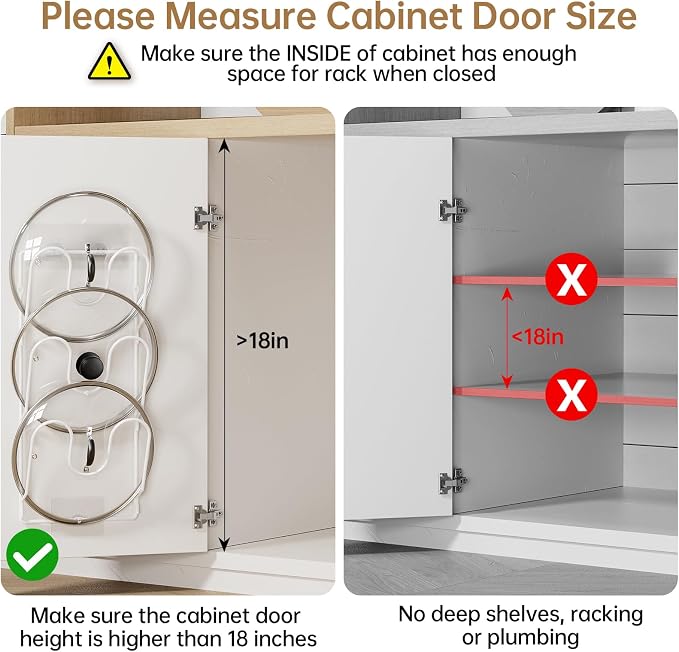 ORDORA Pot Lid Organizer Rack for Cabinet Door, 2 Pack Pot Lid Holder White - Image 4