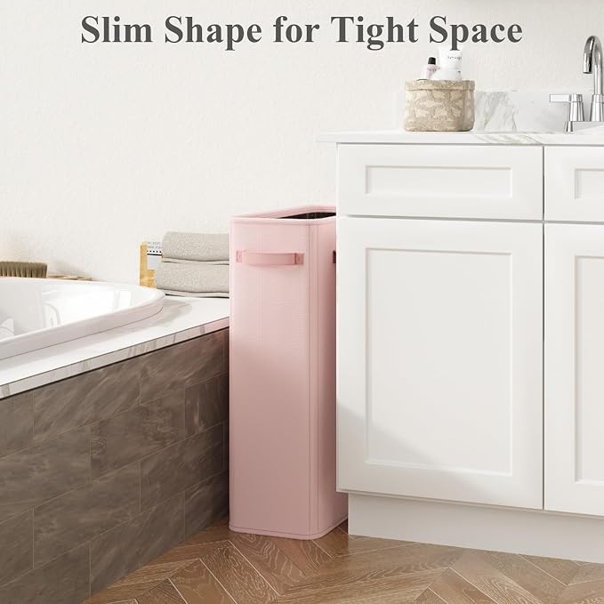 Optish 50L Pink Slim Laundry Hamper, Narrow Laundry Basket with Handles, Baby Girl Hamper for Nursery, Dorm, Bedroom, Living Room, Collapsible Laundry Basket - Image 2