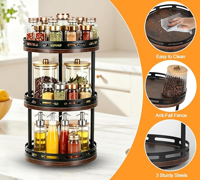 3 Tier Lazy Susan Organizer - 360° Rotating Spice Rack - Image 4