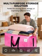 HOMESURE Supports 200lbs Heavy Duty Moving Bags - Strong Zipper & Wrap-Around Handles - Water-Resistant Storage Totes, Durable Alternative to Moving Boxes - 8 Pack - Pink - Image 4