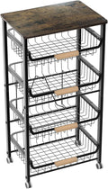 NiuYichee 5-Layer Fruit Basket Kitchen Food Organizer and Rack, Stackable Storage Cart with Desktop, Pull-Out Hollow Metal Basket, Wheeled Sorting Rack Spice Rack, Black by NiuYichee