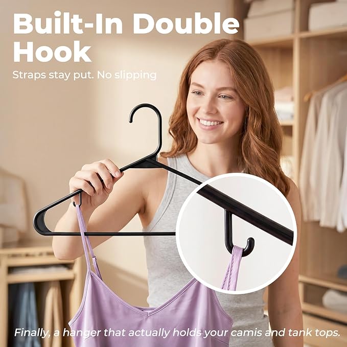 HOUSE DAY Black Plastic Hangers 20 Pack, Slim Space-Saving Clothes Hangers - Image 4
