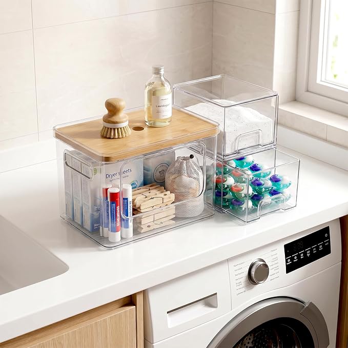 Hudgan Under Sink Organizers 3 in 1, Stackable Acrylic Bathroom Storage, Trash Bag Dispenser and Dishwasher Pods Holder for Kitchen and Laundry Room Organization - Image 6