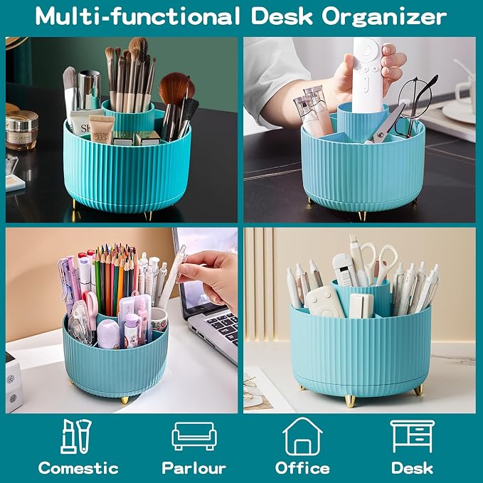 fanado 360° Rotate Makeup Brush Holder Organizer, Makeup Organizers Countertop, Makeup organization and Skincare Storage with Gift Box Packing for Vanity, Desktop, Bathroom (Blue) - Image 4