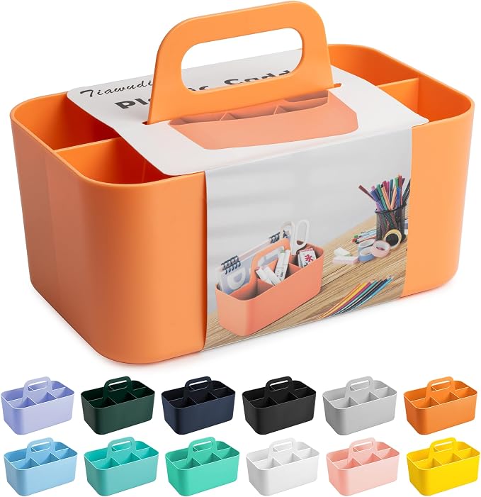 Tiawudi Multipurpose Caddy Organizer, Plastic Caddy with Handle, Stackable Desk Organizer for Stationery, Marker and Pencil, Office Supplies Organizer, Dorm Caddy by Tiawudi