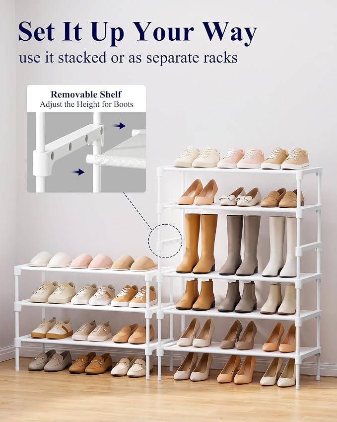 Kitsure Shoe Rack - Non-Woven Shoe Rack Shelf, Shoe Organizer for Closet, Entryway, Garage & Corridor, Stackable Shoe Shelves, 27.5" Wide - 3 Tier, White | Shoe Organizer for Closet, Entryway, Garage, Stackable Shoe Shelves, college dorm&apartment esse... - Image 7