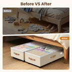 Budding Joy 80L 2 Pack Adjustable Under Bed Storage with Wheels, Beige | Underbed containers with clear lids, rolling underbed shoe storage organizer for dorm clothes, blankets, easy to install - Image 8