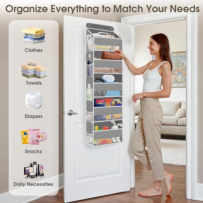 2 Pcs Over The Door Organizer Large Capacity Hanging Storage Room Organizer | 40 lb Capacity, Ultra-Sturdy, Foldable, Mesh Design with Clear Window, Space-Saving Organizer for Pantry, Nursery & Closet - Image 6