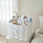 Quilted Fabric Car Storage Basket with Handles & Pocket, Foldable Laundry Hamper Boho Floral Print Organizer Bin for Home, Picnic, Office Nursery Cloth Toy 12"x10"x10" (Style E) - Image 6
