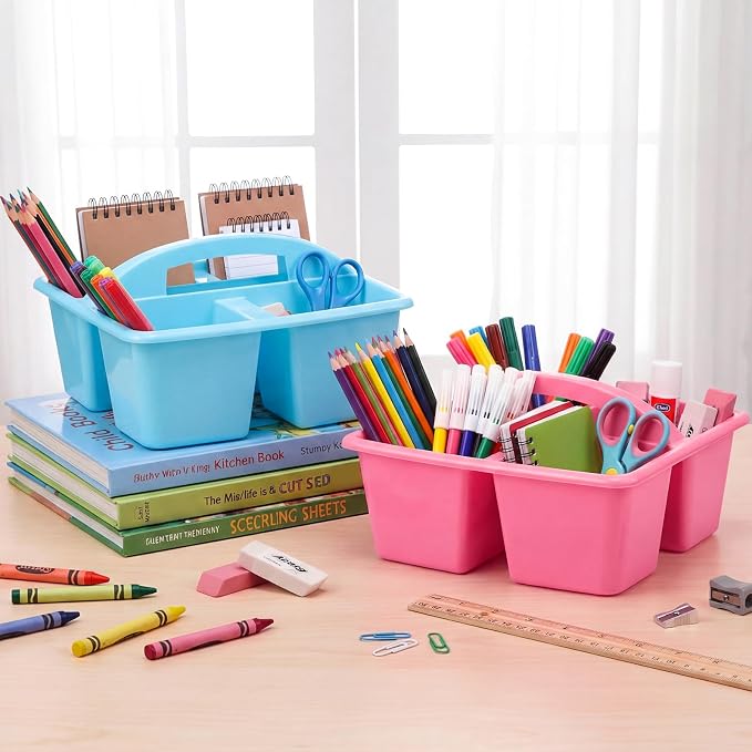 AceOrbit 4 Pack Classroom Caddy with Handle Plastic Storage Caddy Organizer - Image 2