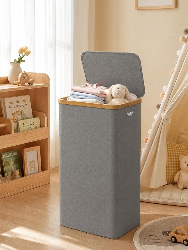 iEGrow Laundry Hamper with Lid, 110L Large Laundry Hamper with Handle and Lid, Collapsible Clothes Basket Organizer with Removable Inner Bag for Clothes Toys Towels - Grey - Image 8