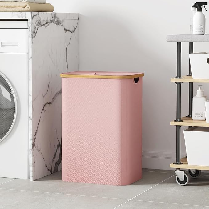 Lifewit 80L Large Laundry Basket with Lid, Removable Bags, Pink - Image 2