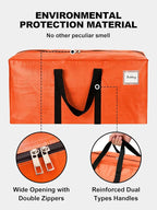 HOMESURE Supports 200lbs Heavy Duty Moving Bags - Strong Zipper & Wrap-Around Handles - Water-Resistant Storage Totes, Durable Alternative to Moving Boxes - 8 Pack - Orange - Image 7