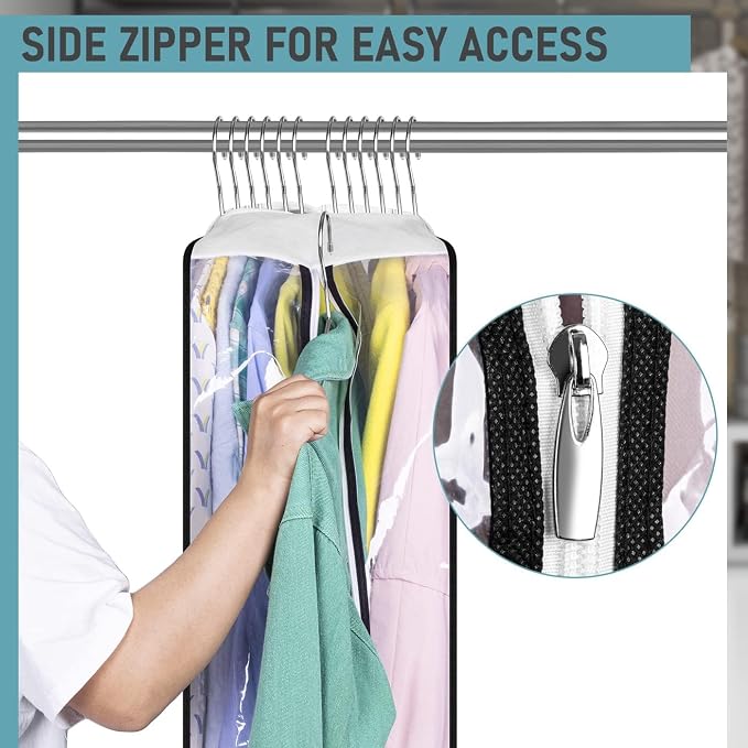 MISSLO 10" Gusseted All Clear Garment Bags for Hanging Clothes 50" Dress Bags for Closet Storage Coat Protectors for Suits, Gowns, 3 Packs - Image 4
