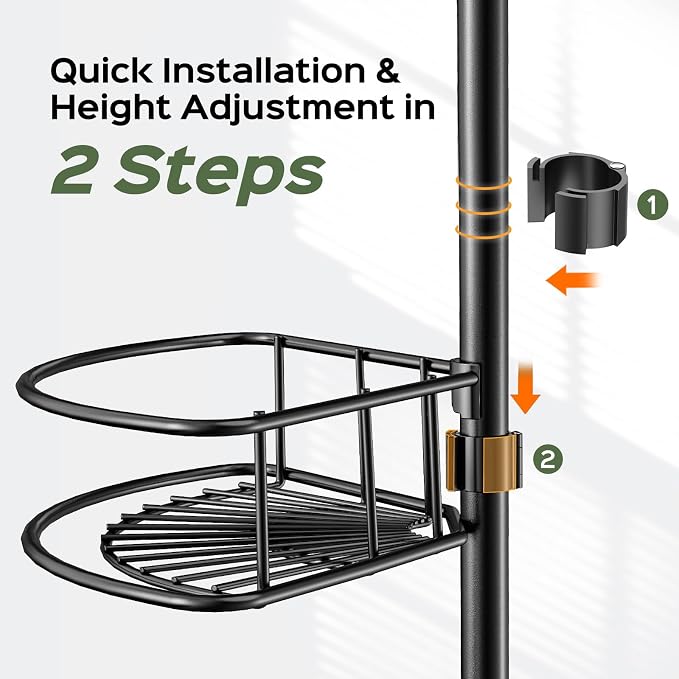 HAMITOR Corner Shower Caddy Tension Pole: No-Drill Rustproof Bathroom Shelf - Image 4