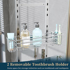 Consumest Over The Door Shower Caddy - 5 Tier Adjustable Shower Organizer Hanging with 2 Toothbrush Holders & 4 Hooks, Rustproof Organizer Shelf, Storage Rack for Bathroom, Silver - Image 3