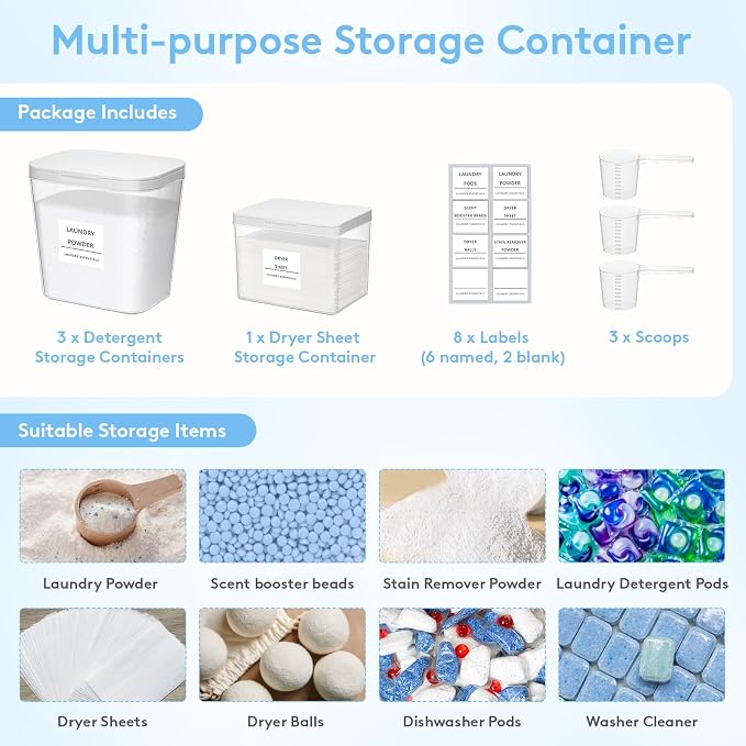 Lifewit Laundry Pods Container with Pop-up Lid, 0.72+0.5 gal, 4 Pcs - Image 6