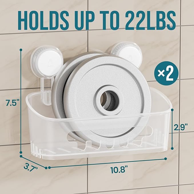 TAILI Shower Caddy Suction Cup Bathroom Organizer Shelves Frosted Clear 2pack - Image 2