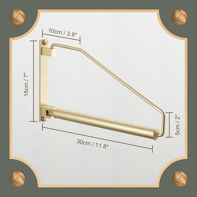 NEWRAIN Folding Wall Mounted Clothes Hanger Rack Clothes Hook Solid Brass with Swing Arm Holder Clothing Hanging System Closet Storage Organizer Heavy Duty Drying Rack Wall Mount,Brushed Gold - Image 6