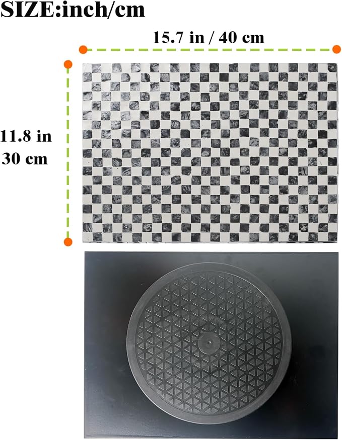 Rectangle Mother of Pearl Lazy Susan Turnable Organizer, 360 Degree Round Table Countertop Decorative Spinning Tray for Kitchen Cabinet Counter Spice Pantry Dinner Table (Chessboard) - Image 3