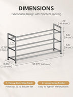 Bumusty 3 Tier Expandable Shoe Rack for Closet, Light Grey | 18"-33" Adjustable Shoe Rack for Entryway, Small Shoe Organizer for Dorm, Front Door, Sturdy Metal - Image 2
