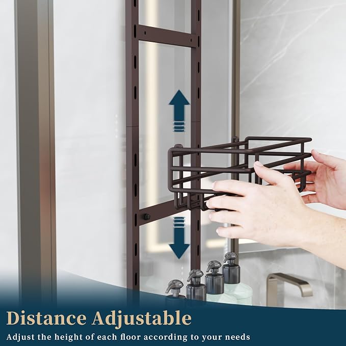 Consumest Over The Door Shower Caddy - 5 Tier Adjustable Shower Organizer Hanging with 2 Toothbrush Holders & 4 Hooks, Rustproof Organizer Shelf, Storage Rack for Bathroom, Bronze - Image 2