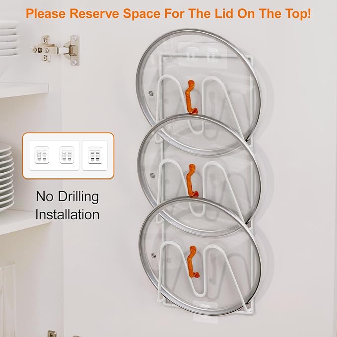 Durmmur 2 Pack Pot Lid Organizer, 6-Tier Lid Holder for Cabinet Door & Wall - Image 4