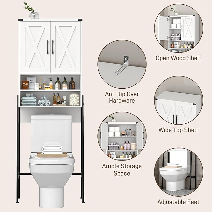 Vabches Metal Frame Over The Toilet Storage Cabinet, Unique White - Image 3