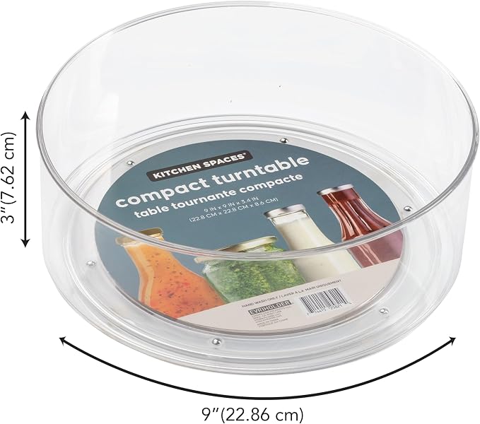 Kitchen Spaces Compact Lazy Susan Organizer, Fridge or Cabinet Turntable Shelf Storage for Kitchen and Pantry Items, Great for Spices or Condiments, Clear and Sturdy with Full Spin, 9 x 9 x 3.4 inches - Image 5