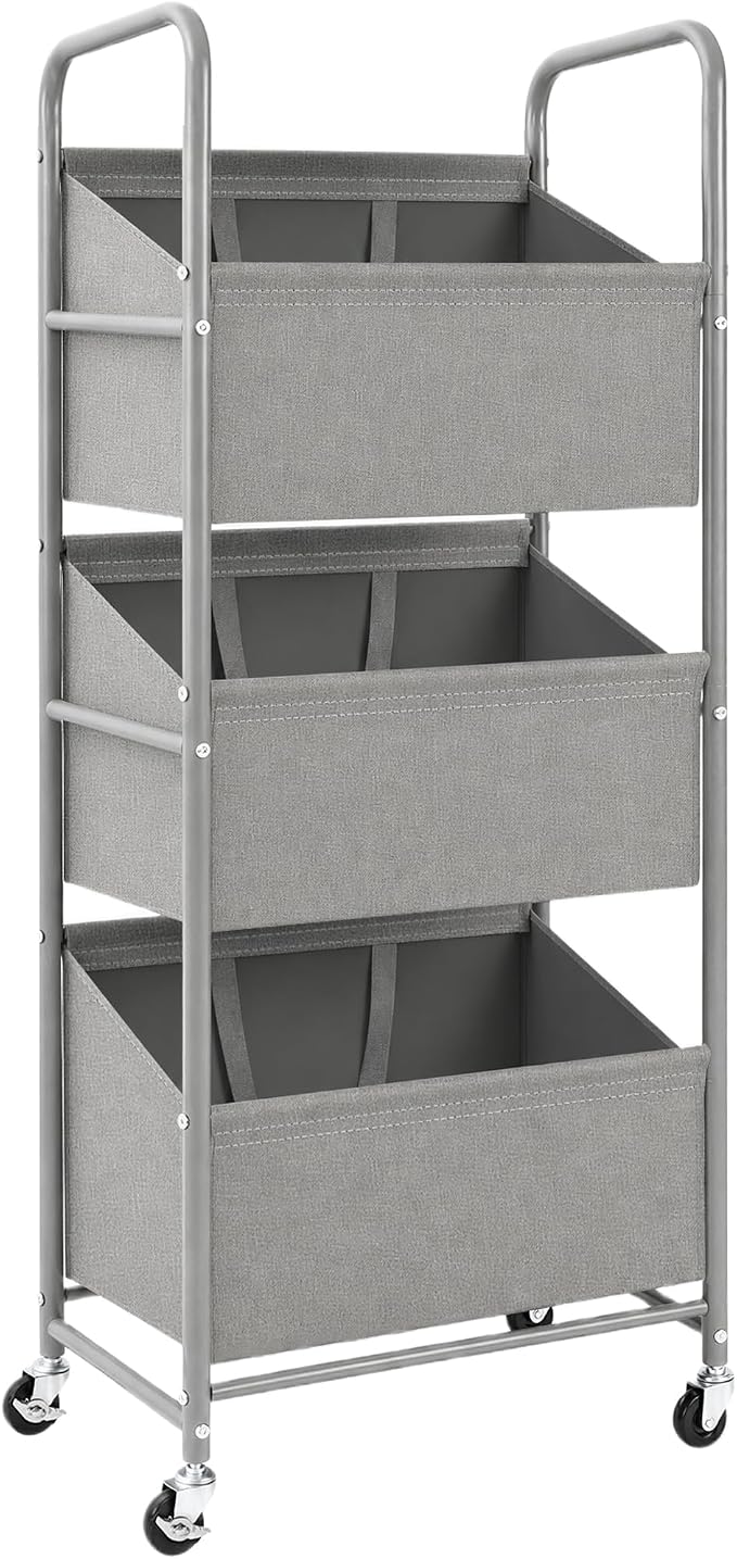 STO STO 3-Tier Vertical Rolling Laundry Hamper, Removable Bags, Gray Faric - Image 8