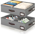 OIAHOMY 2 Pack 38L Under Bed Storage with Adjustable Dividers, 6" Low Profile Underbed Storage Bins for Comforters & Clothes, Save Closet Space with Clear View Lid & Reinforced Handles, Grey by MasterofSpaceOptimization