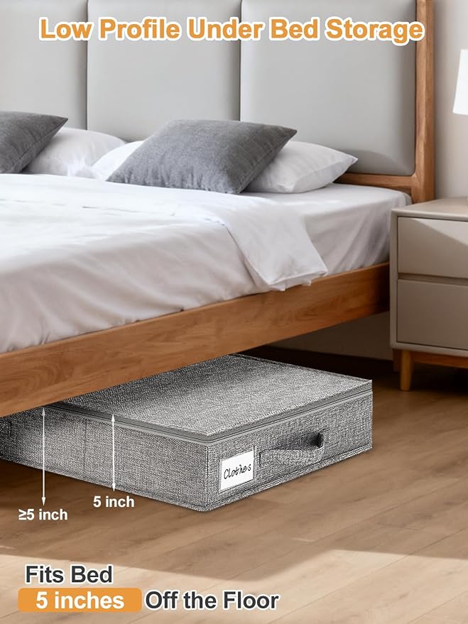punemi 5 inch High Sturdy Low Profile Under Bed Storage, 2 Pack, Grey - Image 2