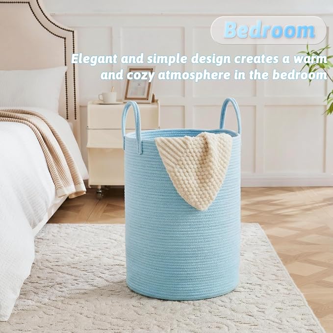 Laundry Basket,Woven Cotton Rope Laundry Hamper,40L for Decor Storage of Dirty Clothes,Toys and Blankets in Bathroom,Baby Room and Living Room - Image 3