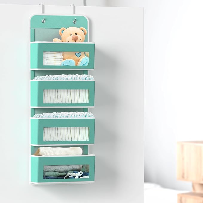 Simple Houseware 4 Clear Pocket Over Door Hanging Organizer, Turquoise - Image 4