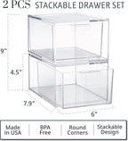 STORi Audrey Stackable Clear Bin Plastic Organizer Drawers | 2 Piece Set | Organize Cosmetics and Beauty Supplies on a Vanity | Made in USA (Pack of 3) - Image 3