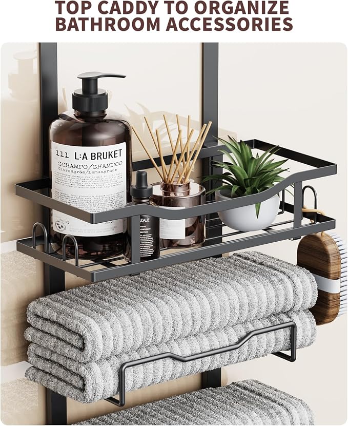 Aetyord Hanging Towel Racks for Bathroom No Drill - 6-Tier Over The Door Bath Towel Storage Organizer for Small Bathrooms - Tiered Back of Door Towel Holder Hanger for Rolled Towels RV Camper Black - Image 4
