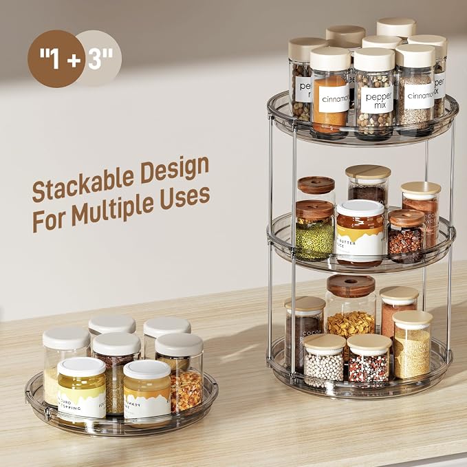 LAMU 2 Pack 2 Tier Lazy Susan Turntable Organizer 9.25'' Rotating Spice Rack Organization for Cabinet, Kitchen, Pantry, Countertop, Bathroom, Vanity, Medicine Cabinet Organizer, Grey - Image 5