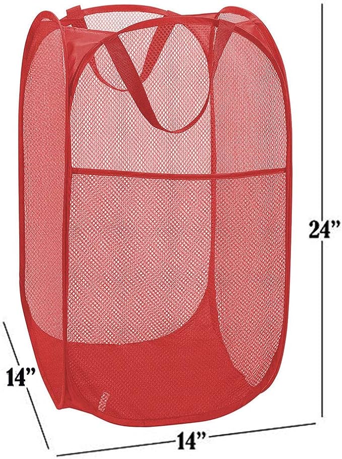 Pop up Hamper for Laundry, Collapsible Mesh Laundry Basket, Portable Foldable Clothes Hamper Storage Bin for Apartment, College Dorm or Travel, Red - Image 6