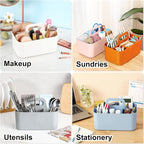 Multiuse Caddy Organizer with Handle, Portable Divided Plastic Tote Bin - Art Craft, Stationary Pen Marker Crayon, Makeup Hair Supplies Storage - Bathroom, Classroom, Dorm, Office, Desk Holder -Orange - Image 2