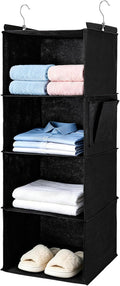 Hanging Closet Organizer and Shelves,4 Shelves with 1 Side Pockets (Black) | Foldable, Grey Fabric, Modern Style, for Bedroom and Dorm Room by BOOMIBOO
