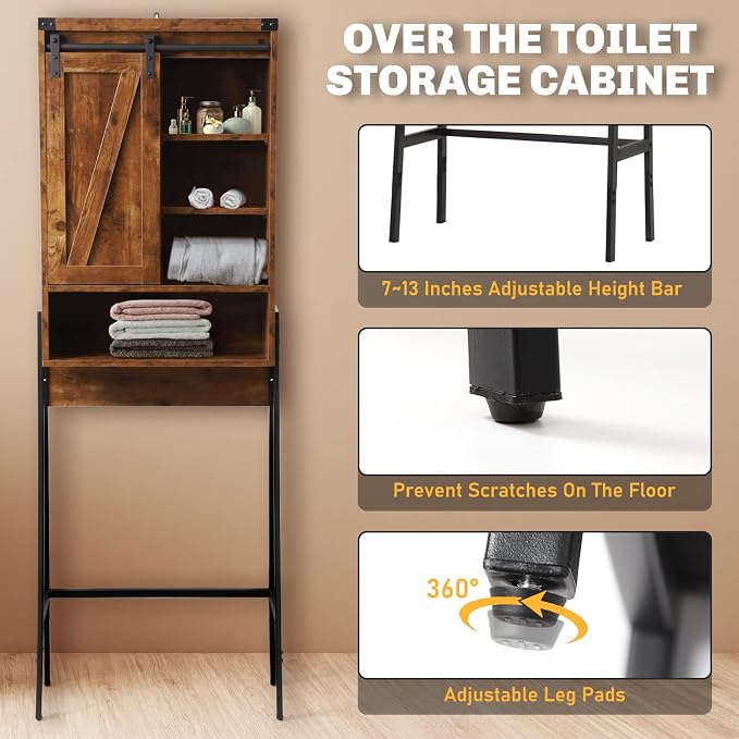 Over Toilet Storage Cabinet with Barn Door & Adjustable Shelves - Image 4