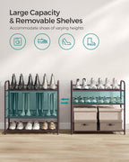 SONGMICS 4-Tier Stackable Metal Shoe Rack, Holds Up to 16 Pairs of Shoes | Shoe Organizer for Closet, Entryway, and Small Spaces, with Adjustable Slanted Shelves, Bronze, DAVIAN Collection ULMR067A01 - Image 4