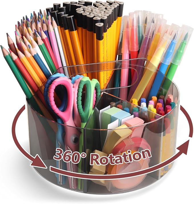 Absonic 250pcs Acrylic Pencil Holder Marker Organizer, 360-Degree Rotating Pen Holder, Crayon Organizers for Kids Pencil Organizer Caddy Art Supply Kids Desk Organizers for Office Home School, Black by Absonic