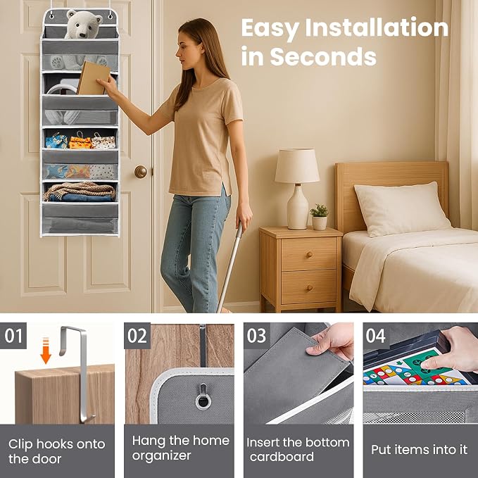 Over The Door Organizer 4 Shelves & 4 Side Pockets, Large Storage Rack - Image 5