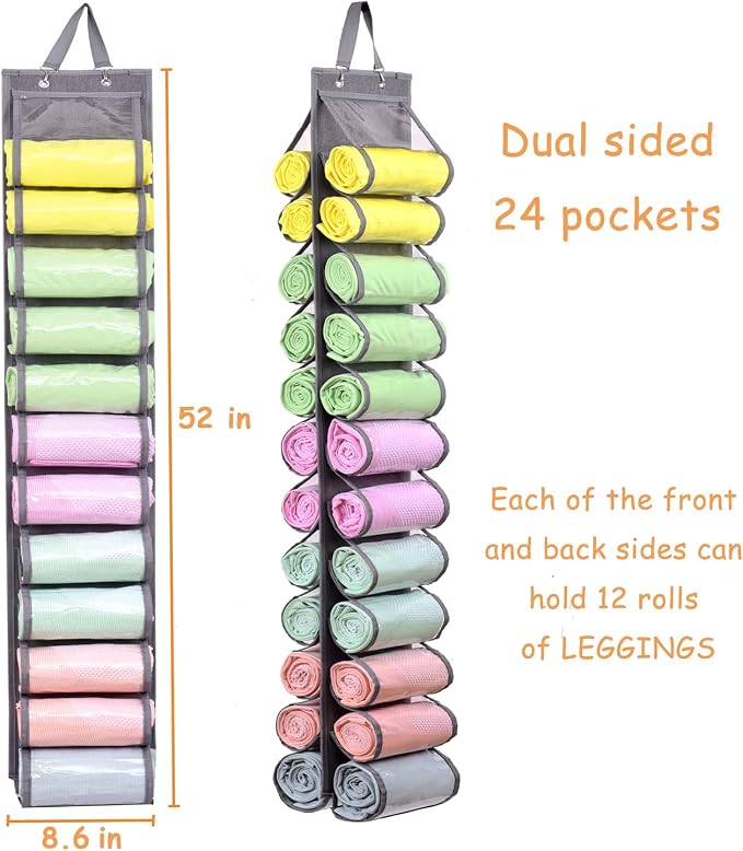 Legging Storage Bag Storage Hanger Can Holds 24 Leggings or Shirts Jeans Compartment Storage Hanger, Foldable Leggings Organizer Clothes Portable Closets Roll Holder(Grey) - Image 2
