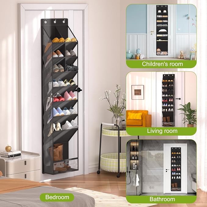 Over the Door Shoe Organizer for 16-20 Pairs, Black - Image 8