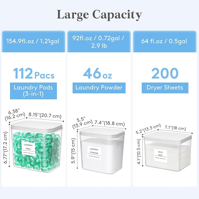 Lifewit Laundry Pods Container with Pop-up Lid, 0.5+0.72+1.2 gal, 3 Pcs - Image 4