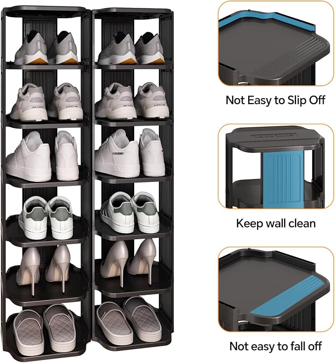 Kitstorack 10 Tiers Stackable Shoe Rack for Closet and Front Door Entrance - Free Standing Plastic Stand, Narrow Tall Vertical Organizer for Small Spaces Storage - Image 8
